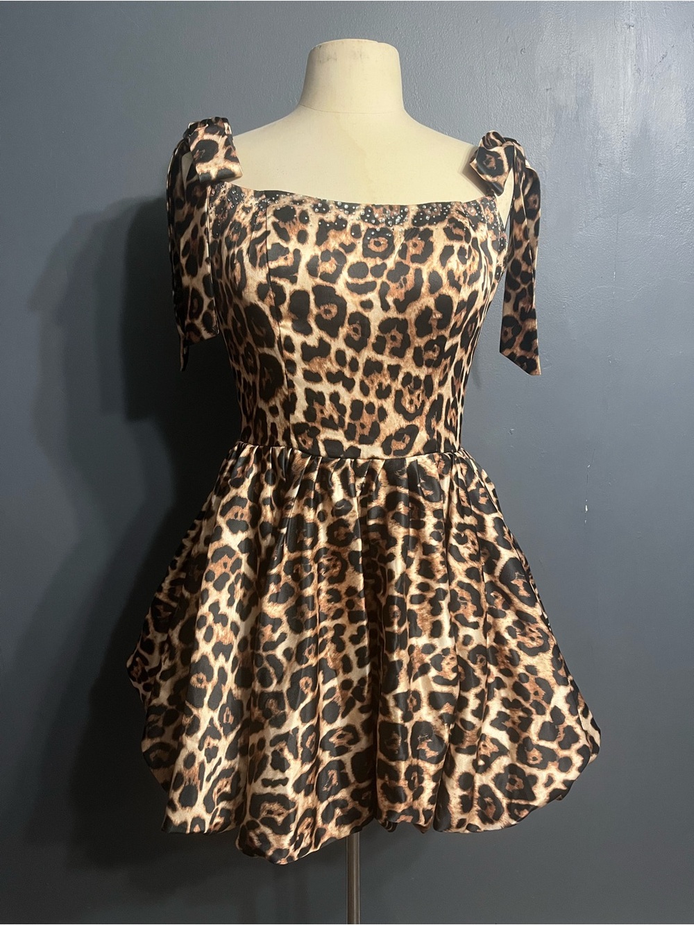 Leopard Print Tie-Shoulder Kids Dress in Brown